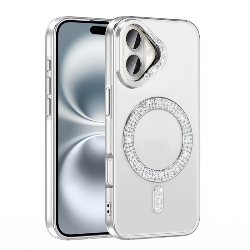 Bal-z Apple iPhone 16 Plus Kılıf Pırlanta Taş Tasarımlı M-safe Şarj Özellikli Zore Karetta Silikon Kapak
