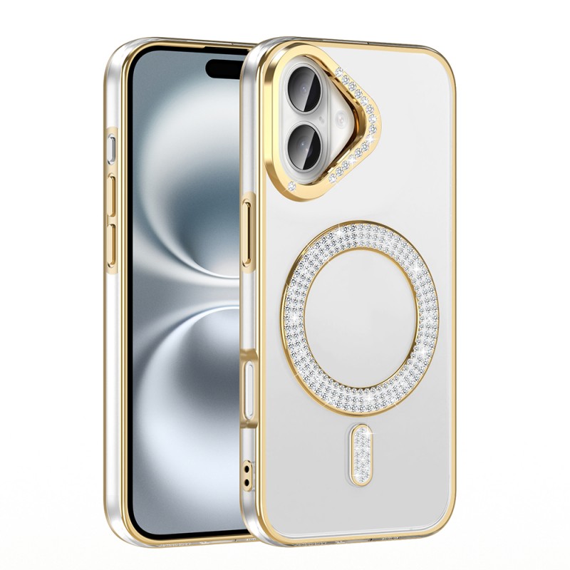 Bal-z Apple iPhone 16 Plus Kılıf Pırlanta Taş Tasarımlı M-safe Şarj Özellikli Zore Karetta Silikon Kapak