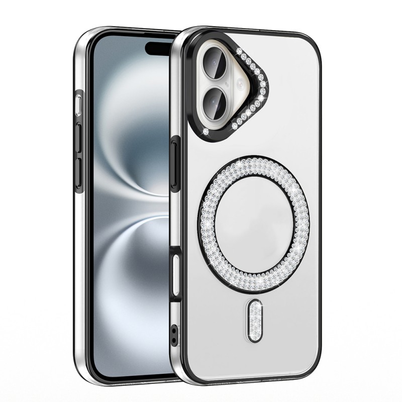 Bal-z Apple iPhone 16 Plus Kılıf Pırlanta Taş Tasarımlı M-safe Şarj Özellikli Zore Karetta Silikon Kapak