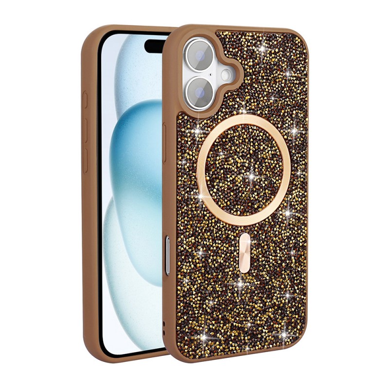 Bal-z Apple iPhone 16 Plus Kılıf Pırlanta Tasarımlı M-safe Şarj Özellikli Zore Mozaik Silikon Kapak