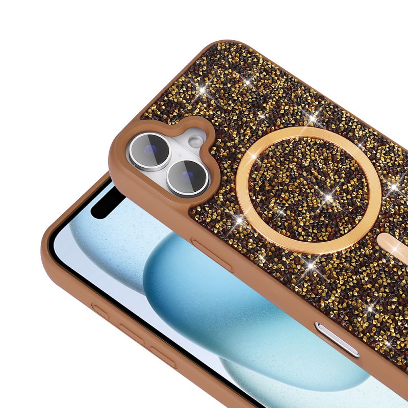 Bal-z Apple iPhone 16 Plus Kılıf Pırlanta Tasarımlı M-safe Şarj Özellikli Zore Mozaik Silikon Kapak