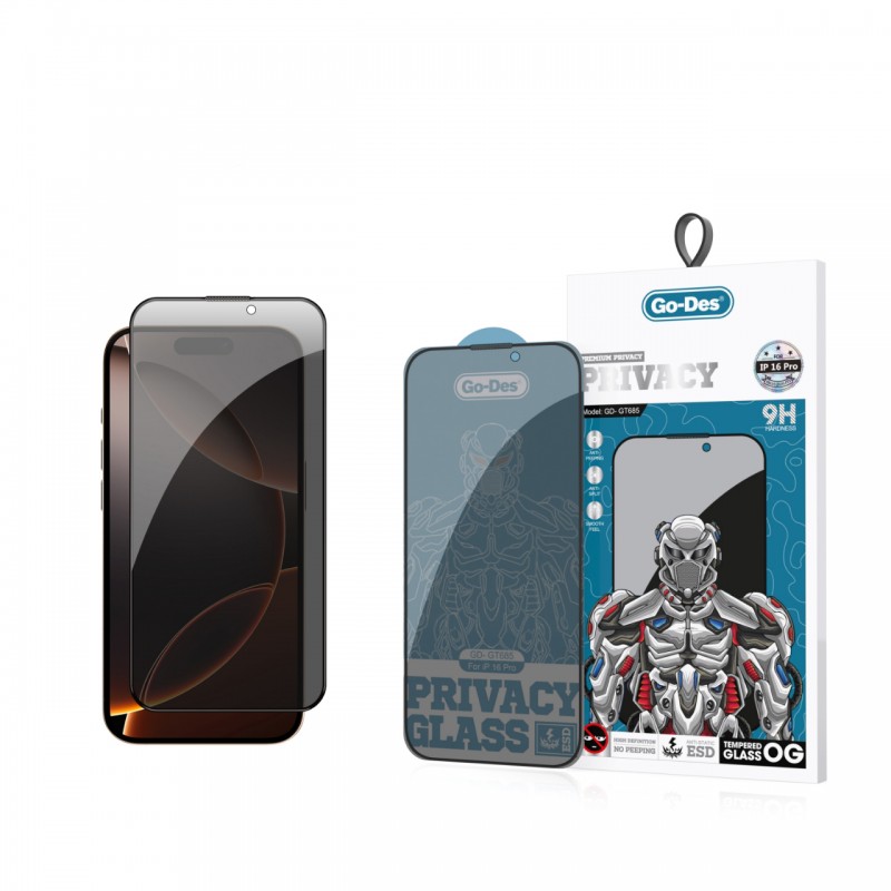 Bal-z Apple iPhone 16 Pro Go Des 9D Full Cover Privacy Temperli Cam Ekran Koruyucu