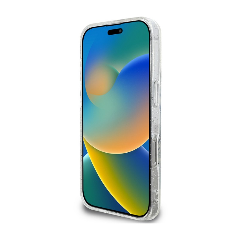 Bal-z Apple iPhone 16 Pro Guess Orjinal Lisanslı 3'lü Aksesuar Seti IML Baskılı Simli Glitter Kılıf + Ekran Koruyucu + Lens Koruyucu