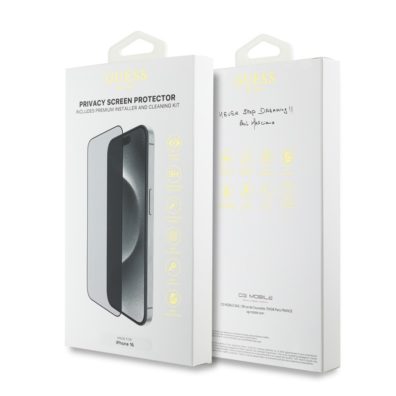 Bal-z Apple iPhone 16 Pro Guess Orjinal Lisanslı Hayalet Privacy Temperli Cam Ekran Koruyucu Uygulama Aparatlı Outline Serisi