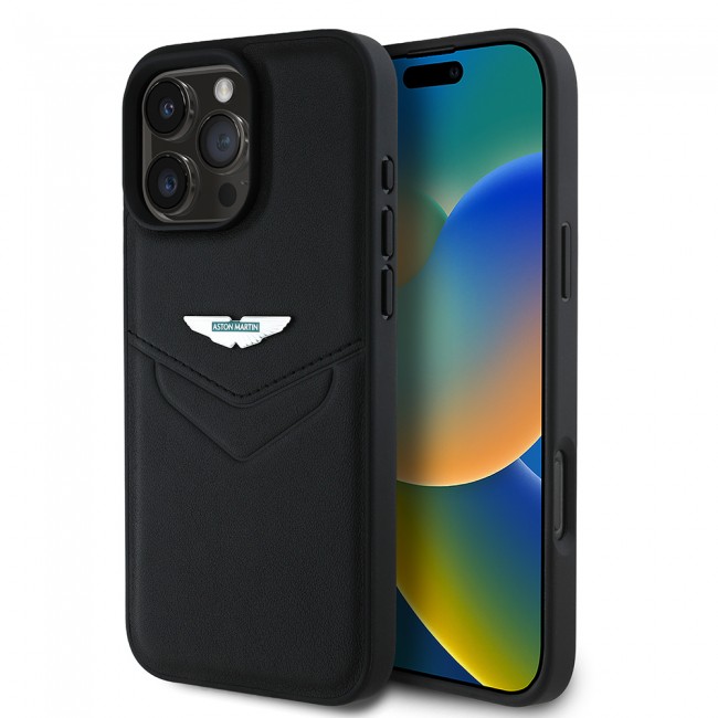 Apple iPhone 16 Pro Kılıf Aston Martin Orjinal Lisanslı Victory Dizayn PU Deri Metal Logolu Kapak