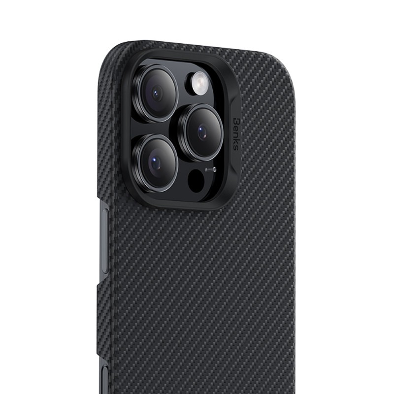 Bal-z Apple iPhone 16 Pro Kılıf Benks M-safe Şarj Özellikli Metal Kamera Çerçeveli Magnetik ArmorAir 600D Kevlar Fiber Kapak
