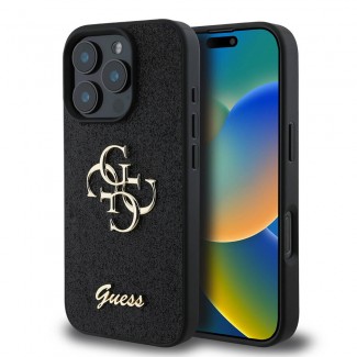 Apple iPhone 16 Pro Kılıf Guess Orjinal Lisanslı 4G Büyük Metal Logolu Glitter Kapak Apple iPhone 16 Pro Kılıf Guess Orjinal Lisanslı 4G Büyük Metal Logolu Glitter Kapak