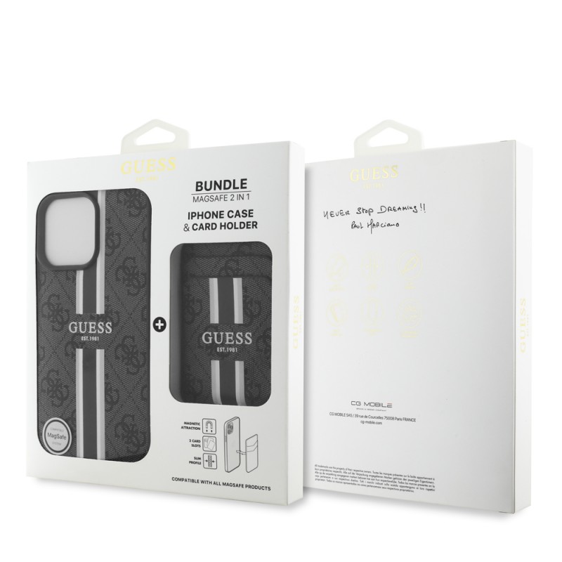 Bal-z Apple iPhone 16 Pro Kılıf Guess Orjinal Lisanslı M-safe Şarj Özellikli 4G Desenli Çizgili Kartlıklı Kapak