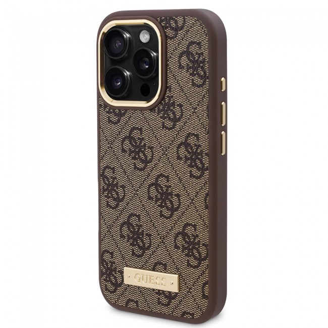 Apple iPhone 16 Pro Kılıf Guess Orjinal Lisanslı Magsafe Şarj Özellikli 4G Desenli PU Metal Plaka Klasik Logolu Kapak Apple iPhone 16 Pro Kılıf Guess Orjinal Lisanslı Magsafe Şarj Özellikli 4G Desenli PU Metal Plaka Klasik Logolu Kapak