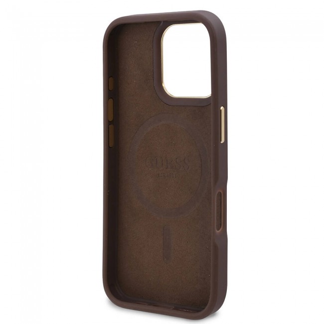 Apple iPhone 16 Pro Kılıf Guess Orjinal Lisanslı Magsafe Şarj Özellikli 4G Desenli PU Metal Plaka Klasik Logolu Kapak Apple iPhone 16 Pro Kılıf Guess Orjinal Lisanslı Magsafe Şarj Özellikli 4G Desenli PU Metal Plaka Klasik Logolu Kapak