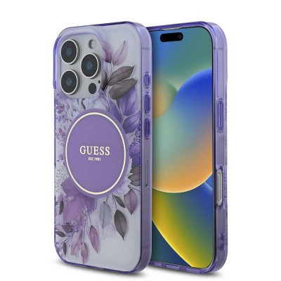 Bal-z Apple iPhone 16 Pro Kılıf Guess Orjinal Lisanslı M-safe Şarj Özellikli Flower Tonal Circle Kapak