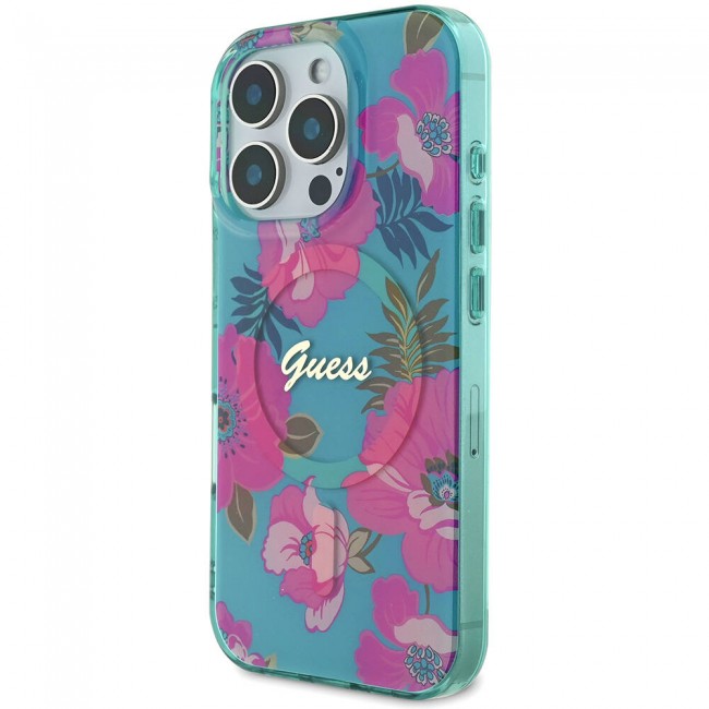 Apple iPhone 16 Pro Kılıf Guess Orjinal Lisanslı Magsafe Şarj Özellikli Flower Tone On Tone Ring Kapak
