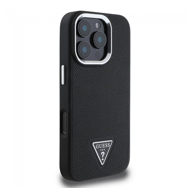 Apple iPhone 16 Pro Kılıf Guess Orjinal Lisanslı Magsafe Şarj Özellikli Grained Triangle Kapak Apple iPhone 16 Pro Kılıf Guess Orjinal Lisanslı Magsafe Şarj Özellikli Grained Triangle Kapak