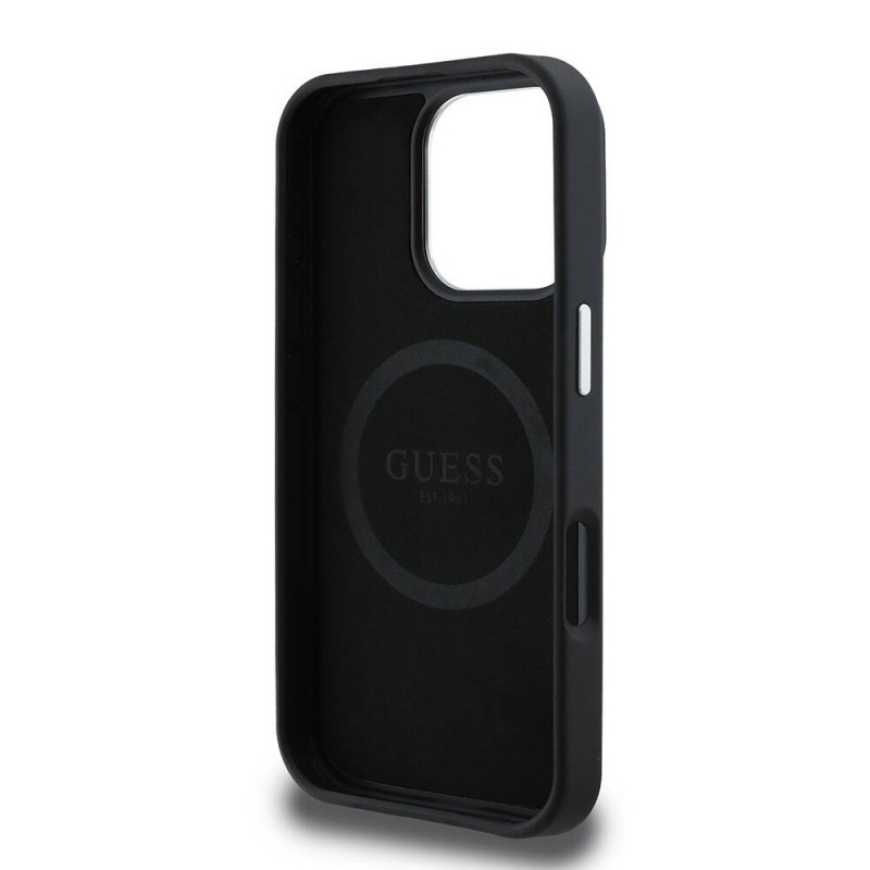 Bal-z Apple iPhone 16 Pro Kılıf Guess Orjinal Lisanslı M-safe Şarj Özellikli Grained Triangle Kapak