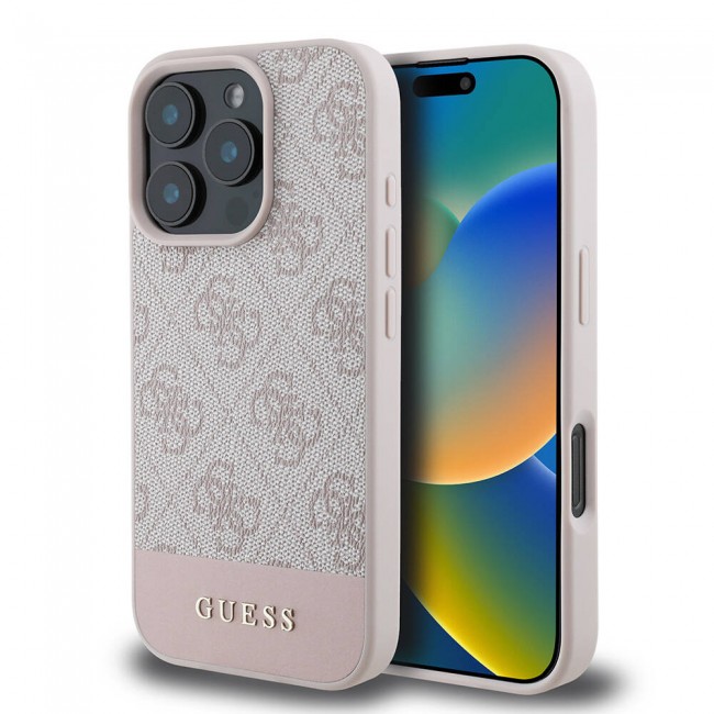 Apple iPhone 16 Pro Kılıf Guess Orjinal Lisanslı Magsafe Şarj Özellikli PU Deri Şerit Logo Dizaynlı Kapak Apple iPhone 16 Pro Kılıf Guess Orjinal Lisanslı Magsafe Şarj Özellikli PU Deri Şerit Logo Dizaynlı Kapak