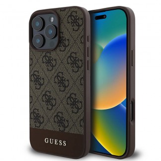 Apple iPhone 16 Pro Kılıf Guess Orjinal Lisanslı M-safe Şarj Özellikli PU Deri Şerit Logo Dizaynlı Kapak Apple iPhone 16 Pro Kılıf Guess Orjinal Lisanslı M-safe Şarj Özellikli PU Deri Şerit Logo Dizaynlı Kapak