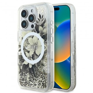 Apple iPhone 16 Pro Kılıf Guess Orjinal Lisanslı M-safe Şarj Özellikli Sıvılı Simli Çiçek Desenli Kapak Apple iPhone 16 Pro Kılıf Guess Orjinal Lisanslı M-safe Şarj Özellikli Sıvılı Simli Çiçek Desenli Kapak