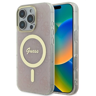 Bal-z Apple iPhone 16 Pro Kılıf Guess Orjinal Lisanslı M-safe Şarj Özellikli Yazı Logolu 4G Desenli Kapak