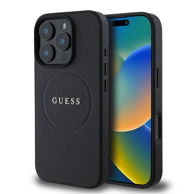 Bal-z Apple iPhone 16 Pro Kılıf Guess Orjinal Lisanslı M-safe Şarj Özellikli Yazı Logolu Grained Kapak