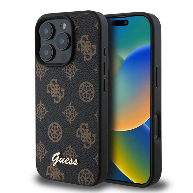 Bal-z Apple iPhone 16 Pro Kılıf Guess Orjinal Lisanslı M-safe Şarj Özellikli Yazı Logolu Peony Kapak
