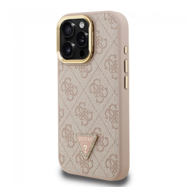 Apple iPhone 16 Pro Kılıf Guess Orjinal Lisanslı PU Deri Taşlı Üçgen Logo 4G Desenli Kamera Standlı Kapak Apple iPhone 16 Pro Kılıf Guess Orjinal Lisanslı PU Deri Taşlı Üçgen Logo 4G Desenli Kamera Standlı Kapak