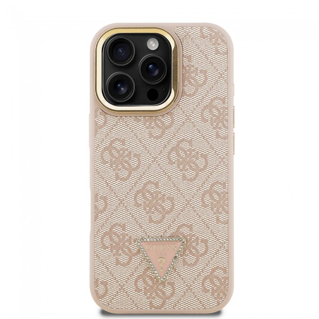 Apple iPhone 16 Pro Kılıf Guess Orjinal Lisanslı PU Deri Taşlı Üçgen Logo 4G Desenli Kamera Standlı Kapak Apple iPhone 16 Pro Kılıf Guess Orjinal Lisanslı PU Deri Taşlı Üçgen Logo 4G Desenli Kamera Standlı Kapak