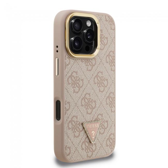 Apple iPhone 16 Pro Kılıf Guess Orjinal Lisanslı PU Deri Taşlı Üçgen Logo 4G Desenli Kamera Standlı Kapak Apple iPhone 16 Pro Kılıf Guess Orjinal Lisanslı PU Deri Taşlı Üçgen Logo 4G Desenli Kamera Standlı Kapak