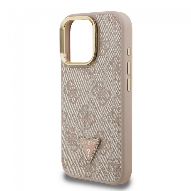 Apple iPhone 16 Pro Kılıf Guess Orjinal Lisanslı PU Deri Taşlı Üçgen Logo 4G Desenli Kamera Standlı Kapak Apple iPhone 16 Pro Kılıf Guess Orjinal Lisanslı PU Deri Taşlı Üçgen Logo 4G Desenli Kamera Standlı Kapak