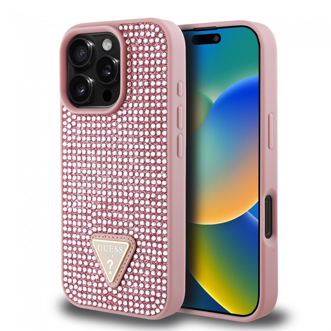Apple iPhone 16 Pro Kılıf Guess Orjinal Lisanslı Taşlı Arka Yüzey Üçgen Logolu Kapak Apple iPhone 16 Pro Kılıf Guess Orjinal Lisanslı Taşlı Arka Yüzey Üçgen Logolu Kapak