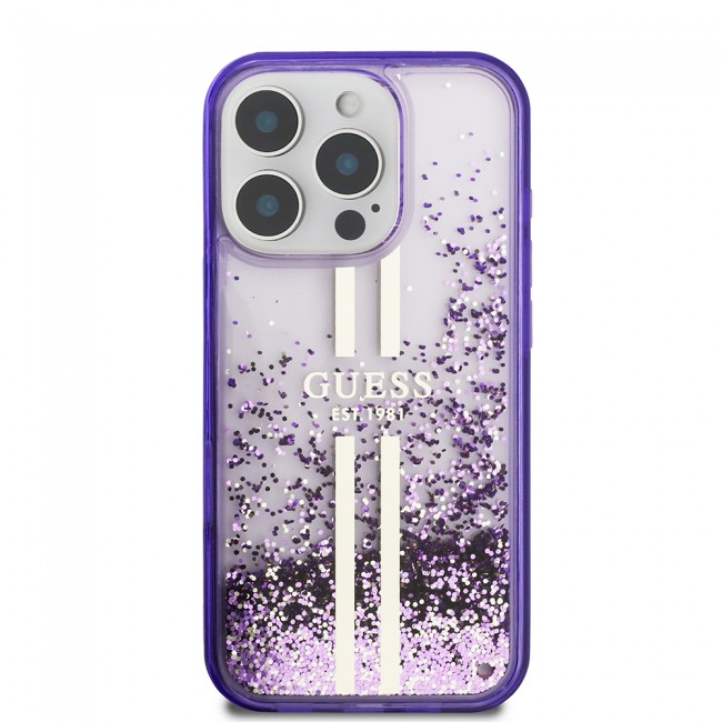 Apple iPhone 16 Pro Kılıf Guess Orjinal Lisanslı Transparan Sıvılı Simli Altın Çizgili Kapak Apple iPhone 16 Pro Kılıf Guess Orjinal Lisanslı Transparan Sıvılı Simli Altın Çizgili Kapak