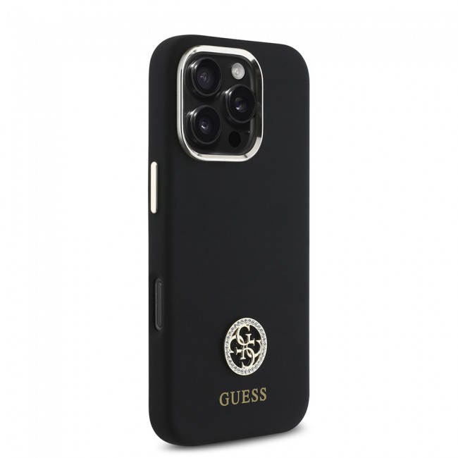 Apple iPhone 16 Pro Kılıf Guess Orjinal Lisanslı Yazı ve Taşlı 4G Logolu Metal Kamera Çerçeveli Silikon Kapak Apple iPhone 16 Pro Kılıf Guess Orjinal Lisanslı Yazı ve Taşlı 4G Logolu Metal Kamera Çerçeveli Silikon Kapak