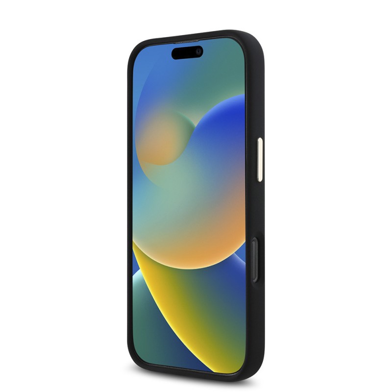 Bal-z Apple iPhone 16 Pro Kılıf Guess Orjinal Lisanslı Yazı ve Taşlı 4G Logolu Metal Kamera Çerçeveli Silikon Kapak