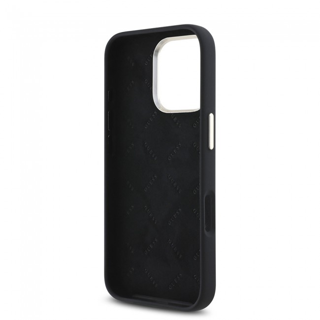 Apple iPhone 16 Pro Kılıf Guess Orjinal Lisanslı Yazı ve Taşlı 4G Logolu Metal Kamera Çerçeveli Silikon Kapak Apple iPhone 16 Pro Kılıf Guess Orjinal Lisanslı Yazı ve Taşlı 4G Logolu Metal Kamera Çerçeveli Silikon Kapak