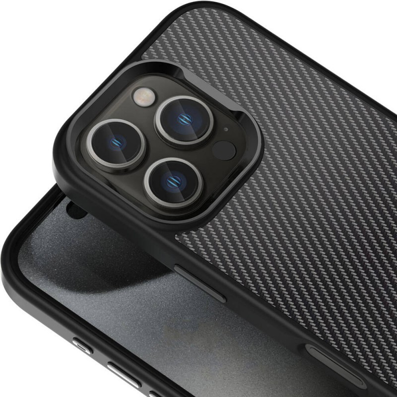 Bal-z Apple iPhone 16 Pro Kılıf Karbon Fiber Görünümlü Parlak Kamera Çerçeveli Zore Venus Kapak