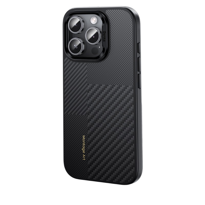 Bal-z Apple iPhone 16 Pro Kılıf Karbon Fiber M-safe Şarj Özellikli Kamera Kontrol Butonlu Benks Hybrid ArmorPro Montage Kevlar Kapak