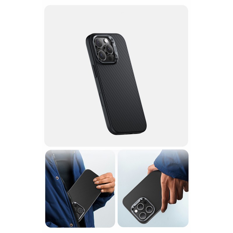 Bal-z Apple iPhone 16 Pro Kılıf Karbon Fiber M-safe Şarj Özellikli Kamerra Kontrol Butonlu Benks Hybrid ArmorPro 600D Kevlar Kapak