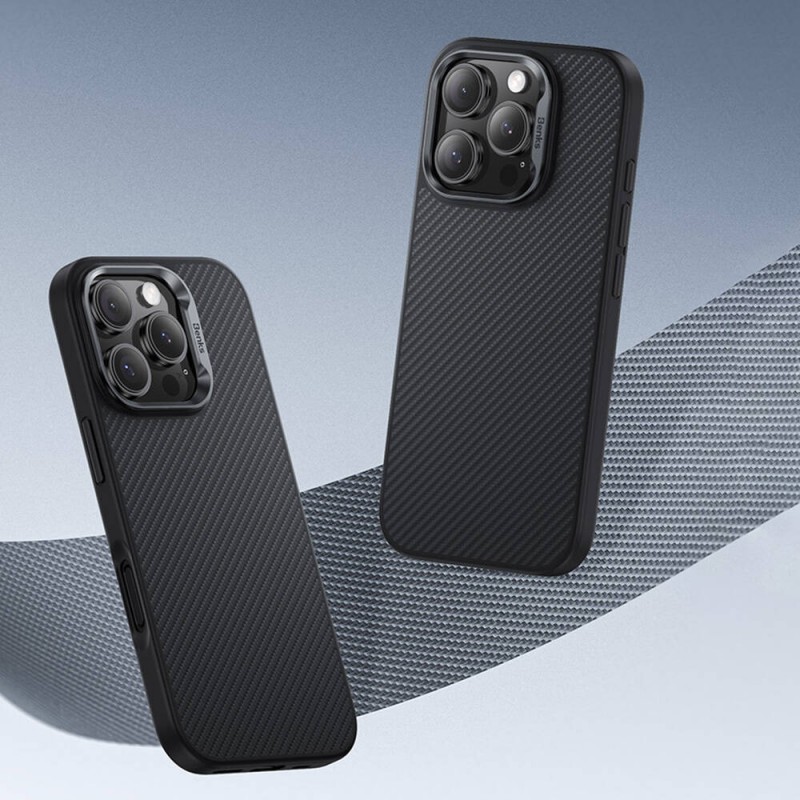 Bal-z Apple iPhone 16 Pro Kılıf Karbon Fiber M-safe Şarj Özellikli Benks Hybrid ArmorPro 600D Kevlar Kapak