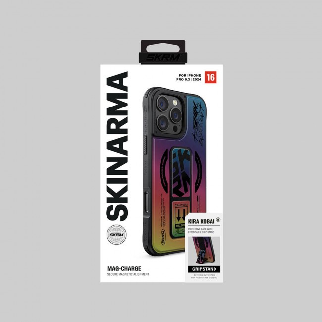 Apple iPhone 16 Pro Kılıf Magsafe Şarj Özellikli Holografik Tasarımlı Standlı Deri Görünümlü Skinarma Kira Kobai Kapak Apple iPhone 16 Pro Kılıf Magsafe Şarj Özellikli Holografik Tasarımlı Standlı Deri Görünümlü Skinarma Kira Kobai Kapak