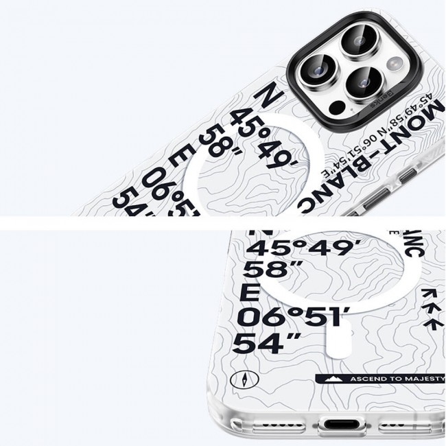 Apple iPhone 16 Pro Kılıf Magsafe Şarj Özellikli Koordinat Yazı Desenli Benks Summit Serisi Kapak Apple iPhone 16 Pro Kılıf Magsafe Şarj Özellikli Koordinat Yazı Desenli Benks Summit Serisi Kapak