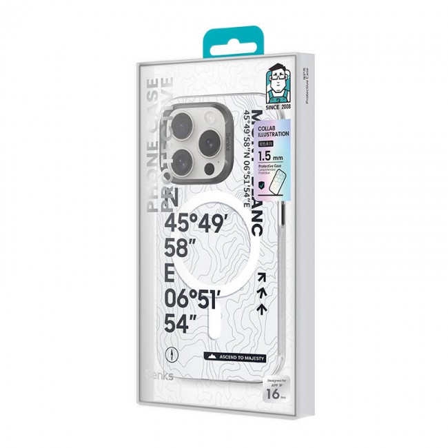 Apple iPhone 16 Pro Kılıf Magsafe Şarj Özellikli Koordinat Yazı Desenli Benks Summit Serisi Kapak Apple iPhone 16 Pro Kılıf Magsafe Şarj Özellikli Koordinat Yazı Desenli Benks Summit Serisi Kapak