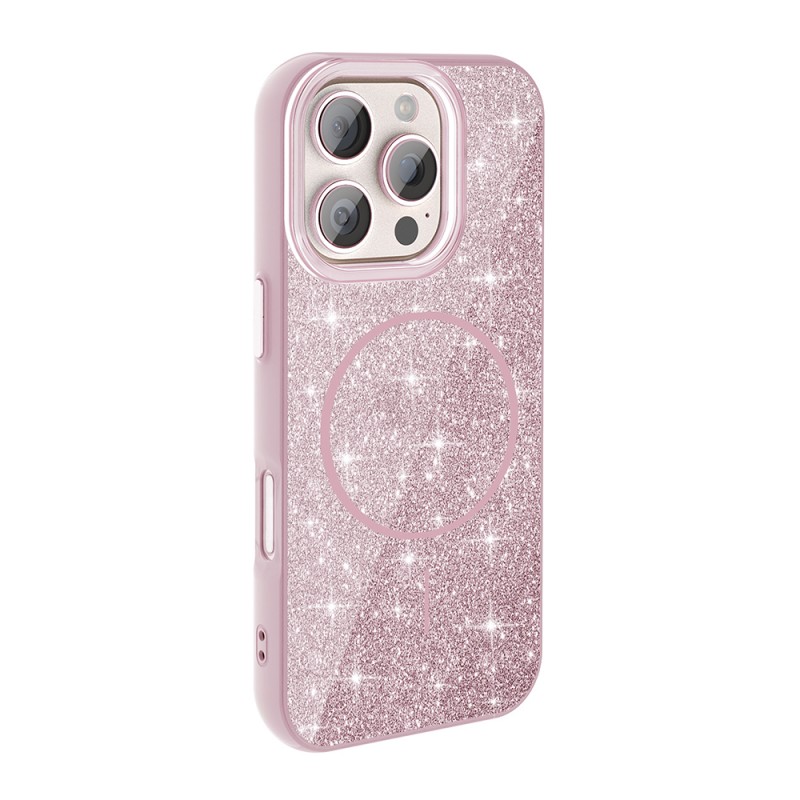 Bal-z Apple iPhone 16 Pro Kılıf M-safe Şarj Özellikli Parlayan Simli Zore Okso Kapak