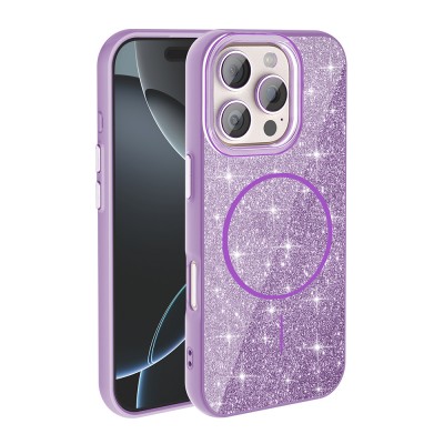 Bal-z Apple iPhone 16 Pro Kılıf M-safe Şarj Özellikli Parlayan Simli Zore Okso Kapak