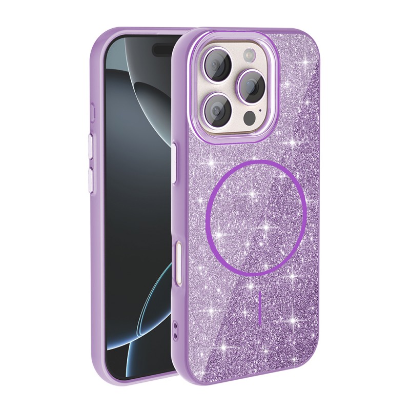 Bal-z Apple iPhone 16 Pro Kılıf M-safe Şarj Özellikli Parlayan Simli Zore Okso Kapak