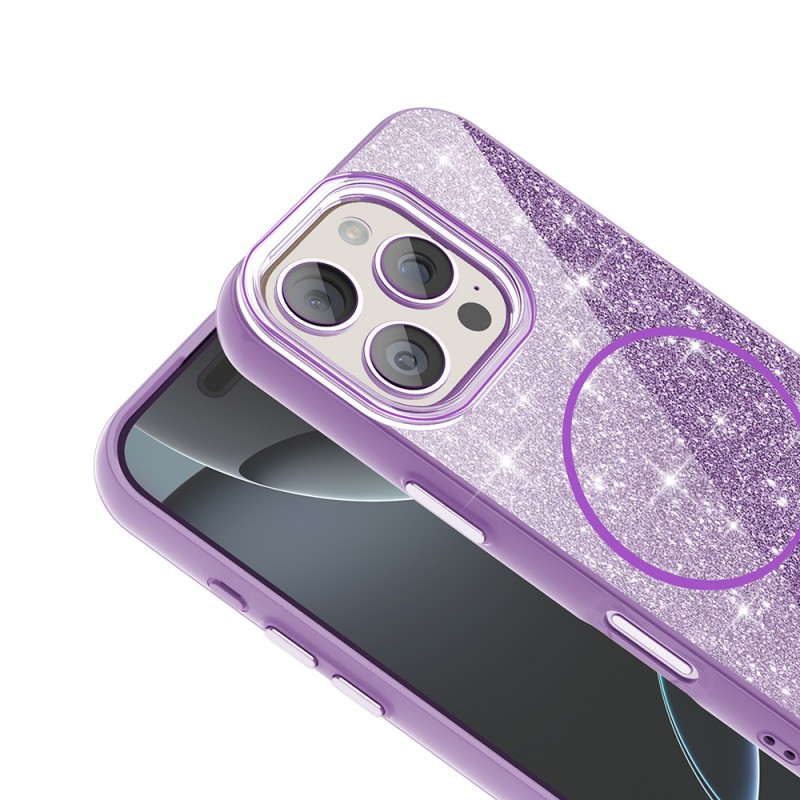 Bal-z Apple iPhone 16 Pro Kılıf M-safe Şarj Özellikli Parlayan Simli Zore Okso Kapak