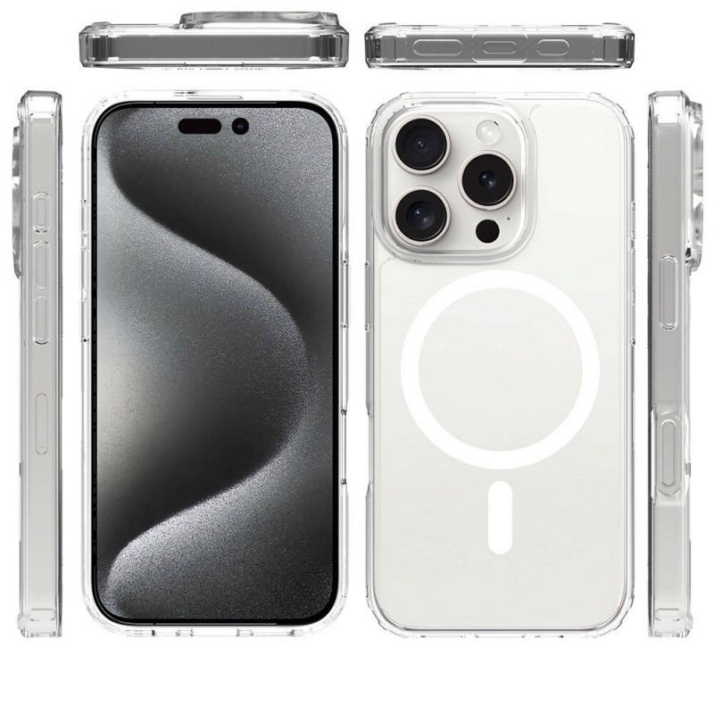 Bal-z Apple iPhone 16 Pro Kılıf M-safe Şarj Özellikli Şeffaf Sert PC Zore Embos Kapak