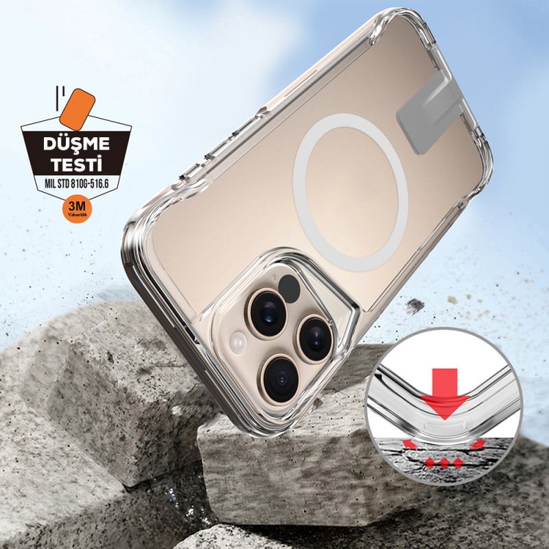 Bal-z Apple iPhone 16 Pro Kılıf M-safe Şarj Özellikli Zore T-Max Standlı Kapak