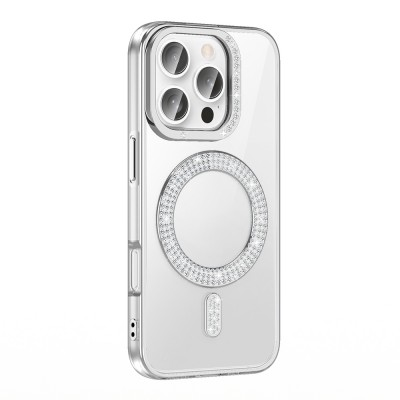 Bal-z Apple iPhone 16 Pro Kılıf Pırlanta Taş Tasarımlı M-safe Şarj Özellikli Zore Karetta Silikon Kapak