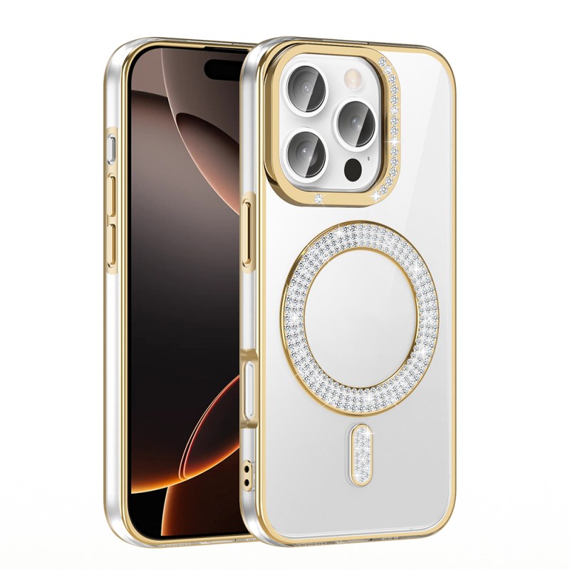 Bal-z Apple iPhone 16 Pro Kılıf Pırlanta Taş Tasarımlı M-safe Şarj Özellikli Zore Karetta Silikon Kapak