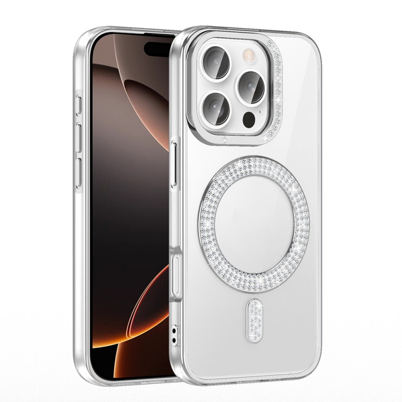 Bal-z Apple iPhone 16 Pro Kılıf Pırlanta Taş Tasarımlı M-safe Şarj Özellikli Zore Karetta Silikon Kapak