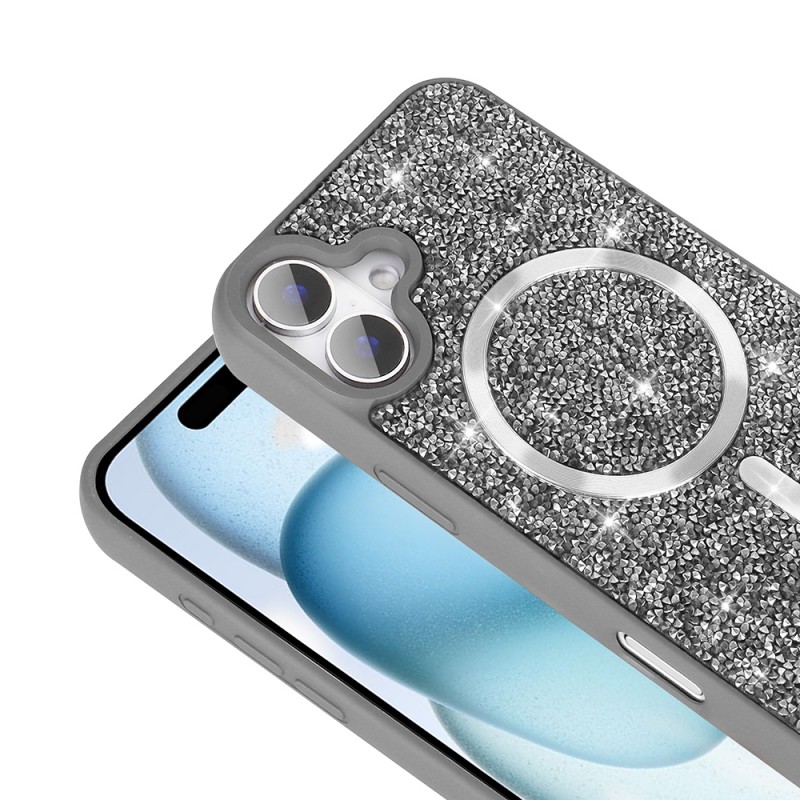 Bal-z Apple iPhone 16 Pro Kılıf Pırlanta Tasarımlı M-safe Şarj Özellikli Zore Mozaik Silikon Kapak